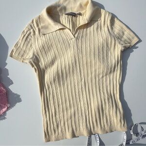 Croft & Barrow Light Yellow Ribbed Knit Polo, S